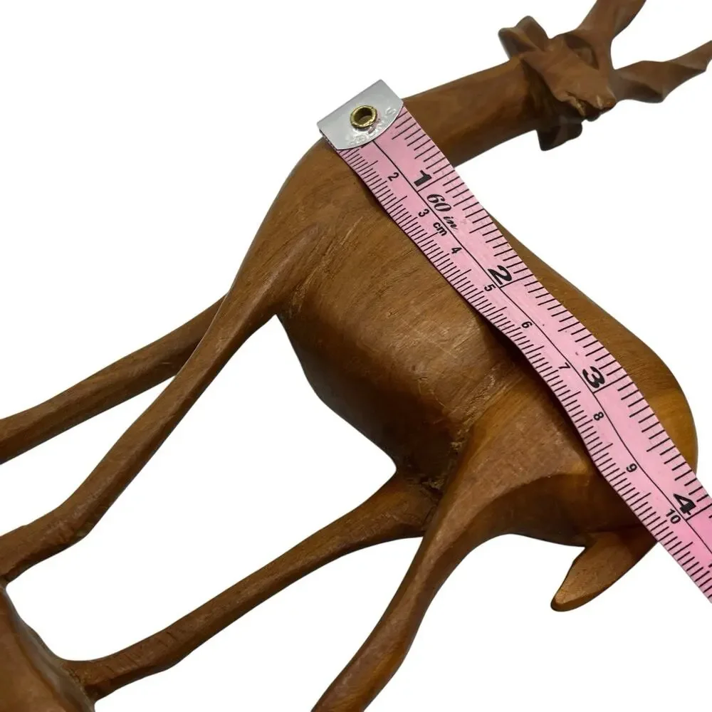 1967 Antelopes Figurines Sculptures Vintate Hand Carved Signed Wood